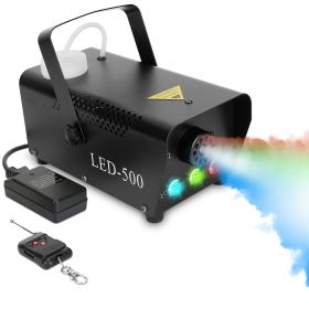 1Pc 400W Fog Machine RGB LED Party Club DJ Fogger Rapid Heating Remote Control Wedding Stage Smoke Machine (Color: Black)
