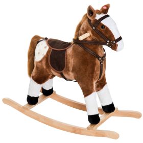 Plush Rocking Horse For Kids, Brown, Realistic Sounds, Ride-On Toy For Children 3 (Color: Brown)