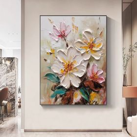 Hand Painted Oil Painting Abstract Blooming Flower Oil Painting Large Wall Art Original Knife Floral Painting Textured Wall Art Boho Art Modern L (size: 100X150cm, style: 01)
