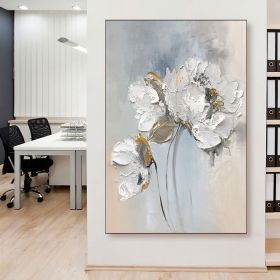 Handmade Oil Painting Fancy Wall Art Personalized Gifts Abstract White Floral Painting On canvas Large Flower Oil Painting Minimalist Modern Livi (size: 50X70cm, style: 01)