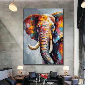 Hand Painted Oil Painting Boho Wall decor Colorful elephant Oil Painting on Canvas animal painting art large 3d wall art original painting Textur (size: 90X120cm, style: 01)