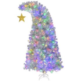 6 FT Bent Top Pre-lit Christmas Tree With Golden Star, Hinged Artificial Xmas Tree With 300 Lights, 900 Branch Tips And Remote Control For Holida (Option: Default title)
