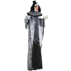 HOMCOM 6 Life Size Outdoor Halloween Decoration, Classic Black And White Striped Clown Animatronic, Sound And Motion Activated Animated Prop With (Color: Black)