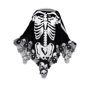 Halloween Skeleton Poncho Skull Bones Lace Skeleton Cape Shawl Halloween Costume Day Of The Dead Poncho For Halloween Horror Theme Trick Or Treat (Color: Black)