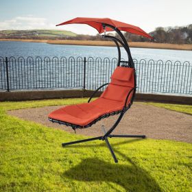 Hanging Chaise Lounger With Removable Canopy, Outdoor Swing Chair With Built-in Pillow, Hanging Curv (Color: Orange)